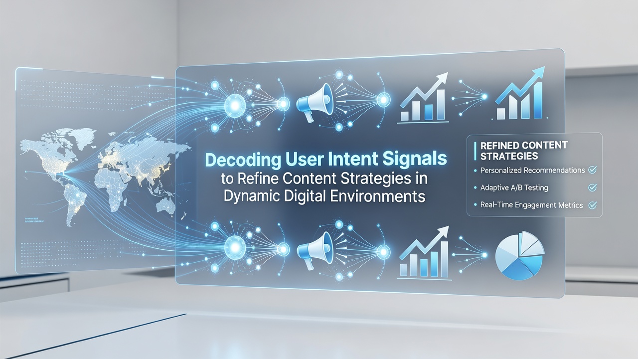 Dashboard screenshot showing intent signal metrics, content performance graphs, and strategy adjustment recommendations